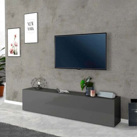 Mueble TV salón moderno 180cm 1 puerta 2 compartimentos gris Nota Baja