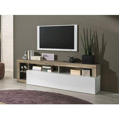 Mueble TV nórdico madera y blanco 180cm SID - Miliboo
