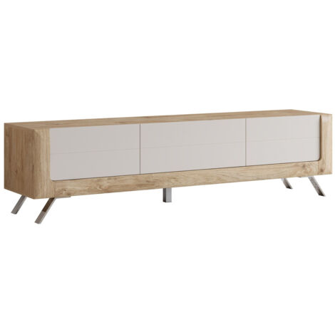 Mueble TV Sovera 104, Roble dorado + Gris claro, Número de puertas: 0, Número de cajones: 0, 199x52x48cm