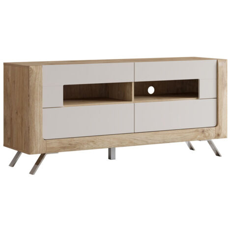 Mueble TV Sovera 105, Roble dorado + Gris claro, Número de puertas: 0, Número de cajones: 0, 160x73x48cm