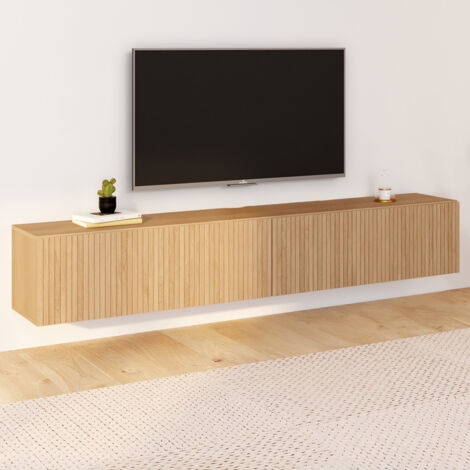 Mueble TV suspendido JULIETTE 180 cm con 2 puertas de lamas color roble