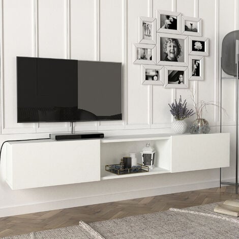 Mueble TV suspendido mueble alto diseño moderno negro 2 vitrinas Liv RT