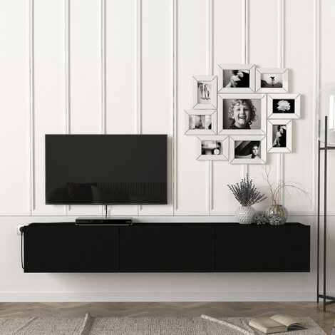 Mueble TV suspendido Vihti aglomerado 180 x 31 x 30 cm - Negro [en.casa]