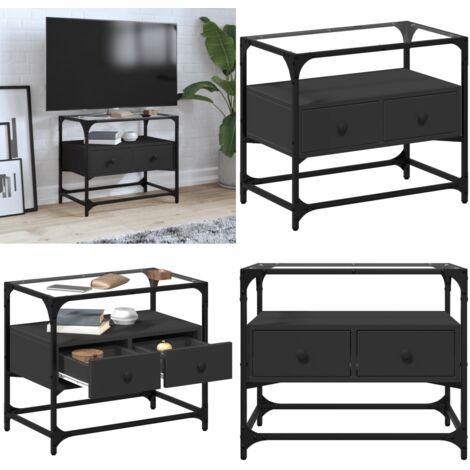 Mueble TV tablero cristal madera ingeniería negro 60x35x51 cm - Mueble de tv moderno - Mueble de tv con cristal