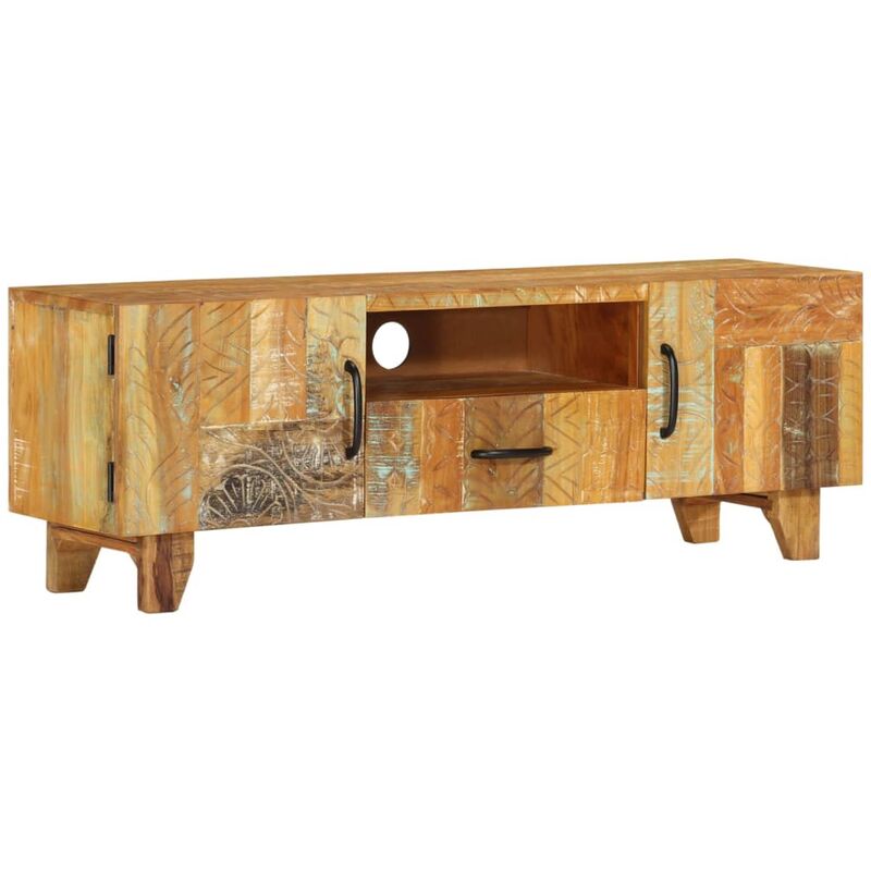 

Mueble TV tallado a mano madera maciza reciclada 120x30x40 cm - Marrón - Vidaxl