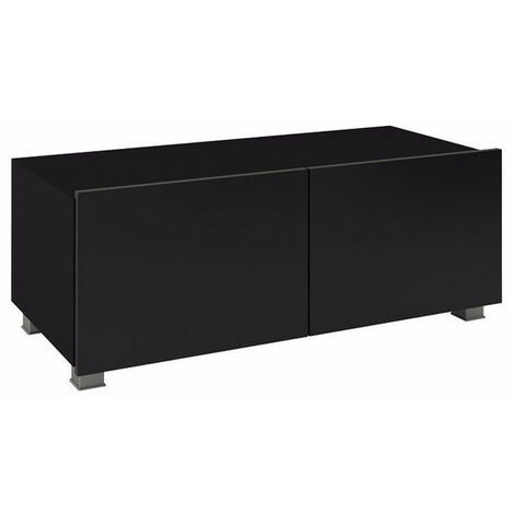 Mueble TV Tivdalu 104, Negro + Negro brillante, Número de puertas: 2, Número de cajones: 0, 100x37x43cm