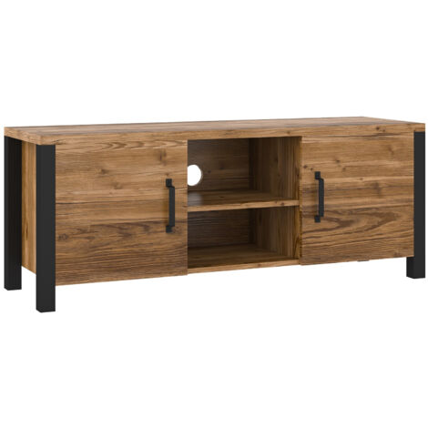 Mueble TV Tornua 104, Abeto oscuro + Negro mate, Número de puertas: 0, Número de cajones: 0, 147x57x43cm