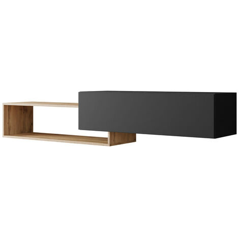 Mueble TV Utica 117, Negro + Roble wotan, Número de puertas: 1, Número de cajones: 0, 210x48x35cm