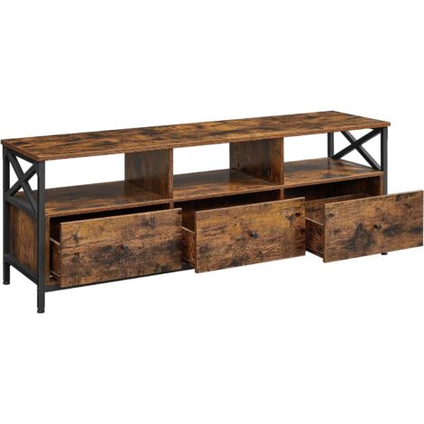 Mueble TV Valora marrón rústico loft cajones estantes salón