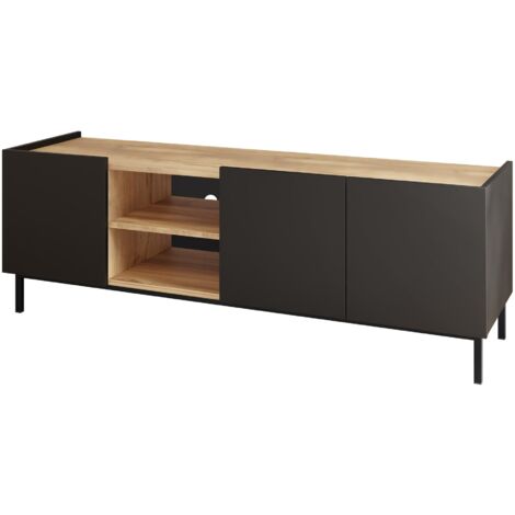 Mueble TV Veldome 102, Negro + De color marrón claro, Número de puertas: 0, Número de cajones: 0, 153x55x44cm