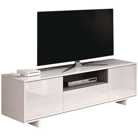 MOBIMARKET Mesa baja de televisión blanca 3 puerta mesa multimedia TV 46x150x41 cm