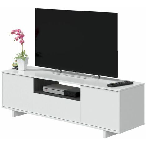 DUEHOME Mesa baja de televisión blanca 3 puerta mesa multimedia TV 46x150x41 cm