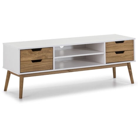 VS VENTA-STOCK Mueble TV ZINERVA 1 Puerta y 2 cajones Gris/Cera. Madera de Pino. 140 cm Ancho. 40 cm Profundo y 52 cm Alto