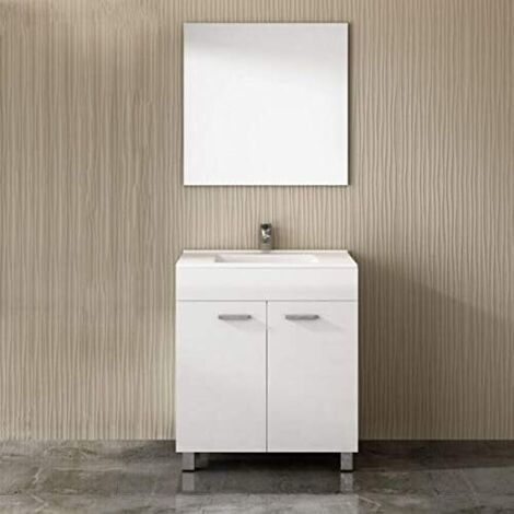 Mueble ULL con lavabo y espejo BLANCO 60CM