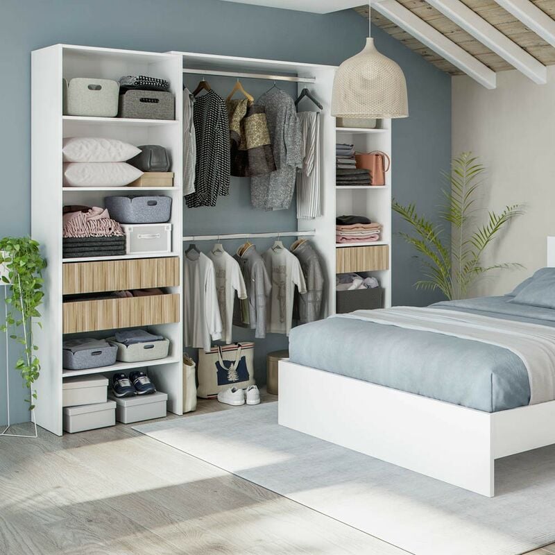 Fores - Coiffeuse Ethna sans portes et 3 tiroirs 190 cm (largeur) x 187 cm (hauteur) x 40 cm (profondeur) - Artik Blanc - Nature