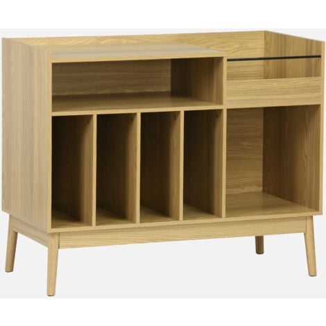Mueble vinilo vintage con decoración madera, 100cm, Dune, Natural, 100x48x81.5 cm