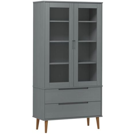 Mueble vitrina MOLDE madera maciza de pino gris 90x35x175 cm vidaXL
