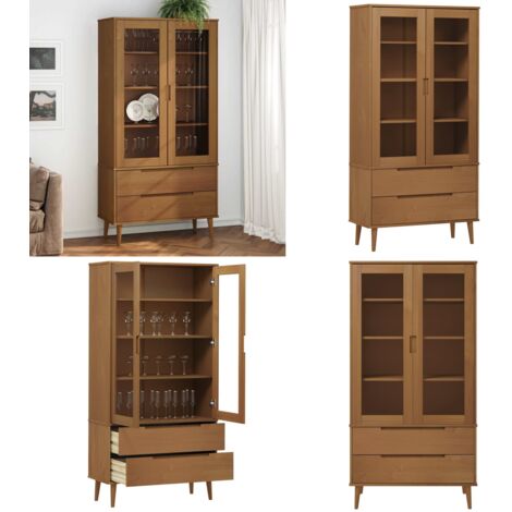 Mueble vitrina MOLDE madera maciza de pino marrón 90x35x175 cm - Estantería de pino - Muebles decorativos