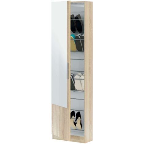 Mueble zapatero 1 puerta con espejo en roble canadian para entrada o vestidor 180x50x22