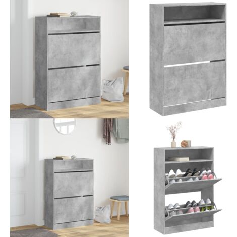 Mueble zapatero 2 cajones abatibles gris hormigón 80x34x116 cm - Mueble de zapatos - Almacenamiento de zapatos