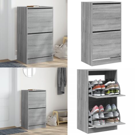 Mueble zapatero 2 cajones abatibles gris Sonoma 60x42x108 cm - Muebles para dormitorio - Muebles de almacenamiento