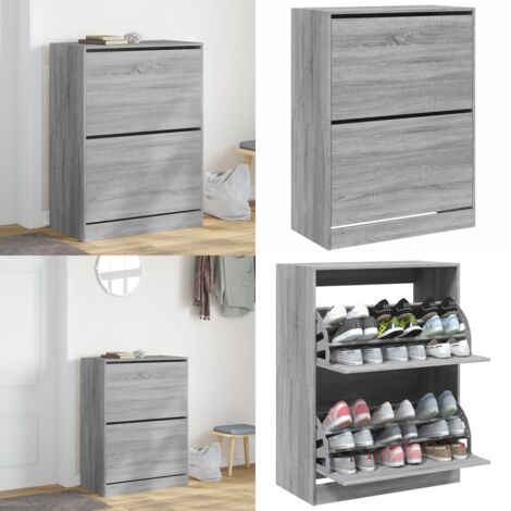 Mueble zapatero 2 cajones abatibles gris Sonoma 80x42x108 cm - Muebles para dormitorio - Muebles de almacenamiento