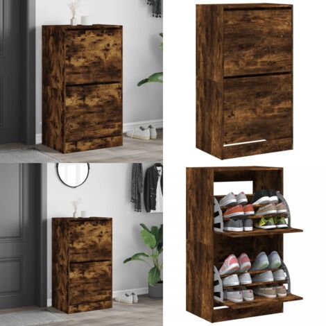 Mueble zapatero 2 cajones abatibles roble ahumado 60x42x108 cm - Muebles de almacenamiento - Muebles de madera