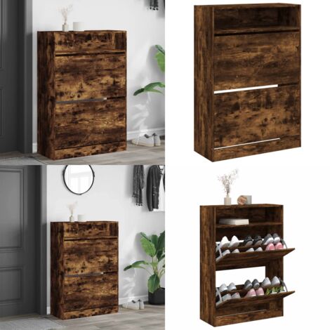 Mueble zapatero 2 cajones abatibles roble ahumado 80x34x116 cm - Muebles para dormitorio - Almacenamiento de zapatos