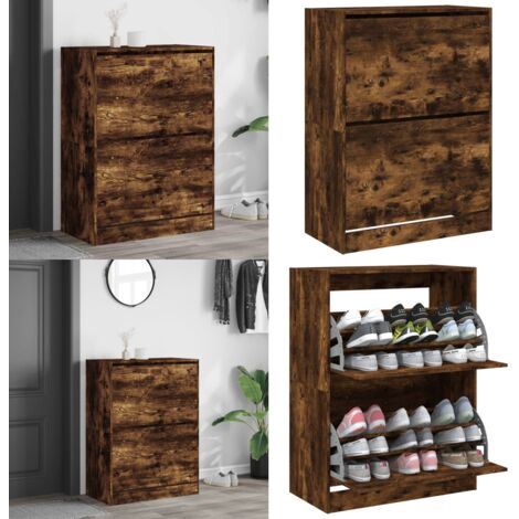 Mueble zapatero 2 cajones abatibles roble ahumado 80x42x108 cm - Muebles de almacenamiento - Muebles de madera