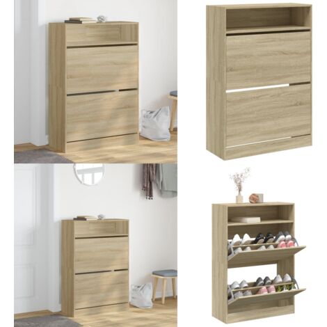 Mueble zapatero 2 cajones abatibles roble Sonoma 80x34x116 cm - Muebles de madera - Almacenamiento de zapatos
