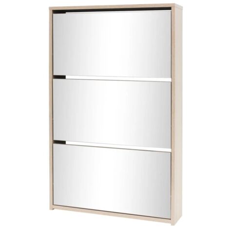 Mueble zapatero 3 compartimentos espejo roble 63x17x102,5 cm