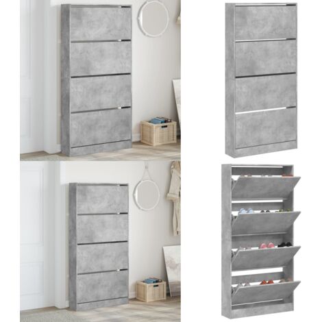 Mueble zapatero 4 cajones abatibles gris hormigón 80x21x163,5cm - Muebles para dormitorio - Almacenamiento de zapatos