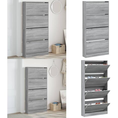 Mueble zapatero 4 cajones abatibles gris Sonoma 80x21x163,5 cm - Muebles para dormitorio - Almacenamiento de zapatos