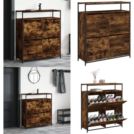 Mueble zapatero 4 cajones abatibles roble ahumado 100x34x112 cm - Muebles para dormitorio - Almacenamiento de zapatos