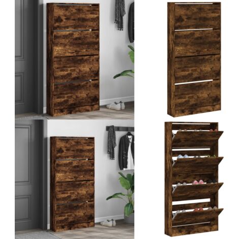 Mueble zapatero 4 cajones abatibles roble ahumado 80x21x163,5cm - Muebles para dormitorio - Almacenamiento de zapatos