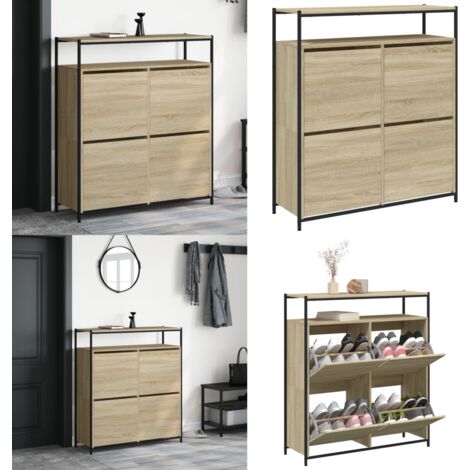 Mueble zapatero 4 cajones abatibles roble Sonoma 100x34x112 cm - Muebles de madera - Almacenamiento de zapatos