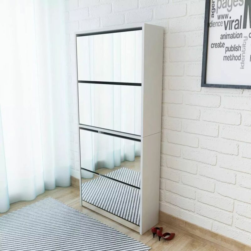 

Mueble zapatero 4 cajones con espejo blanco 63x17x134 cm