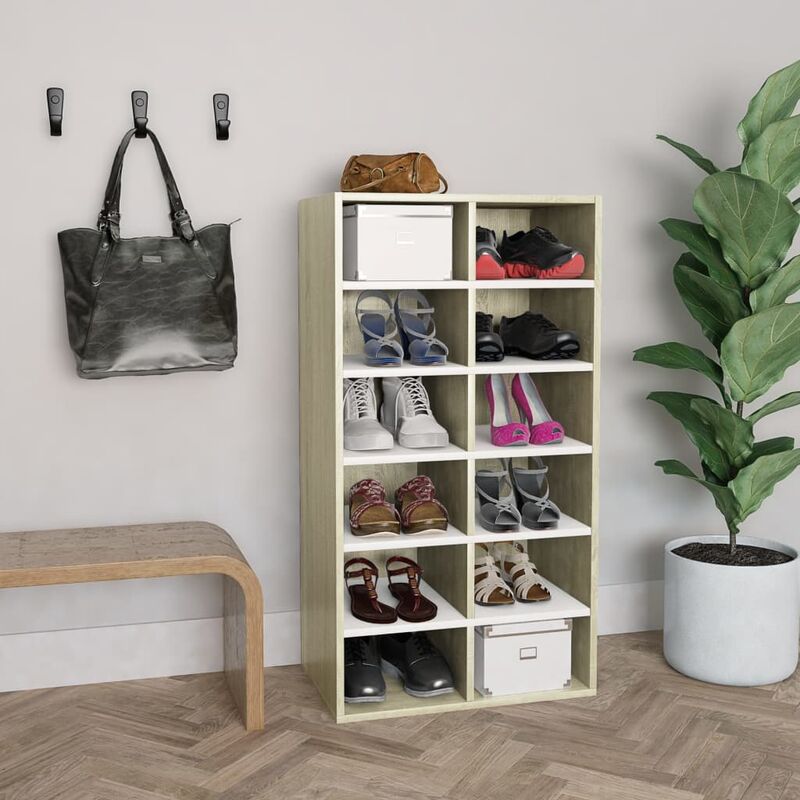 

Mueble zapatero aglomerado blanco y roble Sonoma 54x34x100 cm