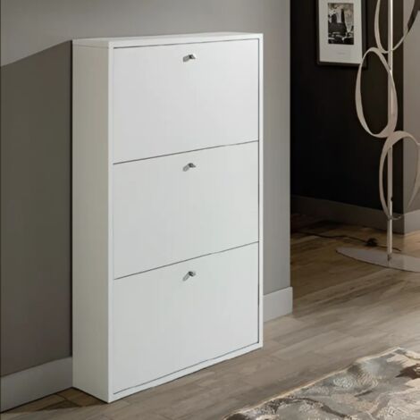 Mueble zapatero ahorrador de espacio con 3 puertas batientes en blanco mate 68x110H cm - Virginia