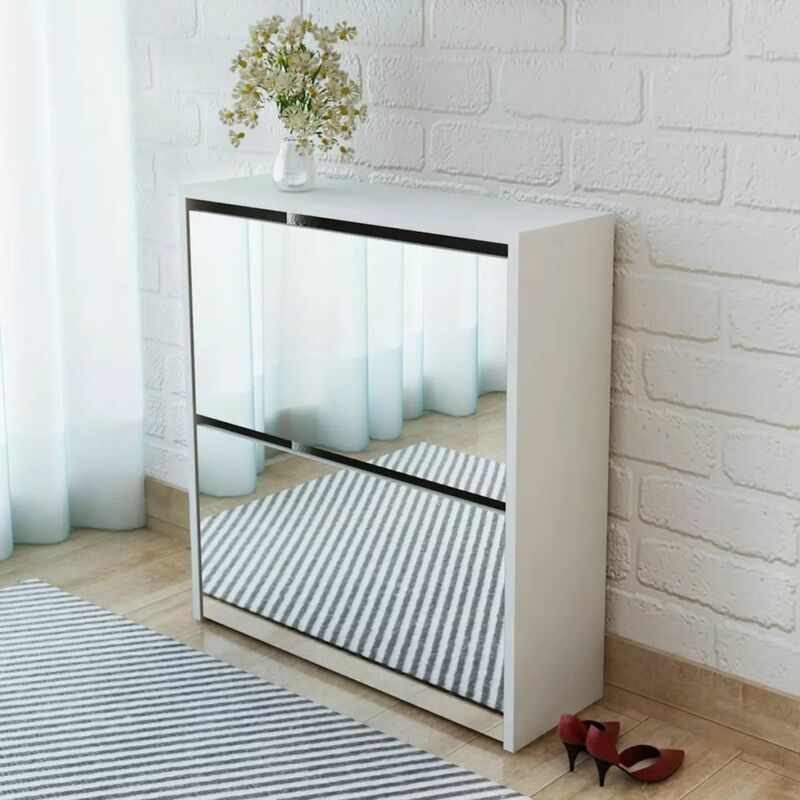 

Mueble zapatero blanco 2 compartimentos con espejo 63x17x67 cm