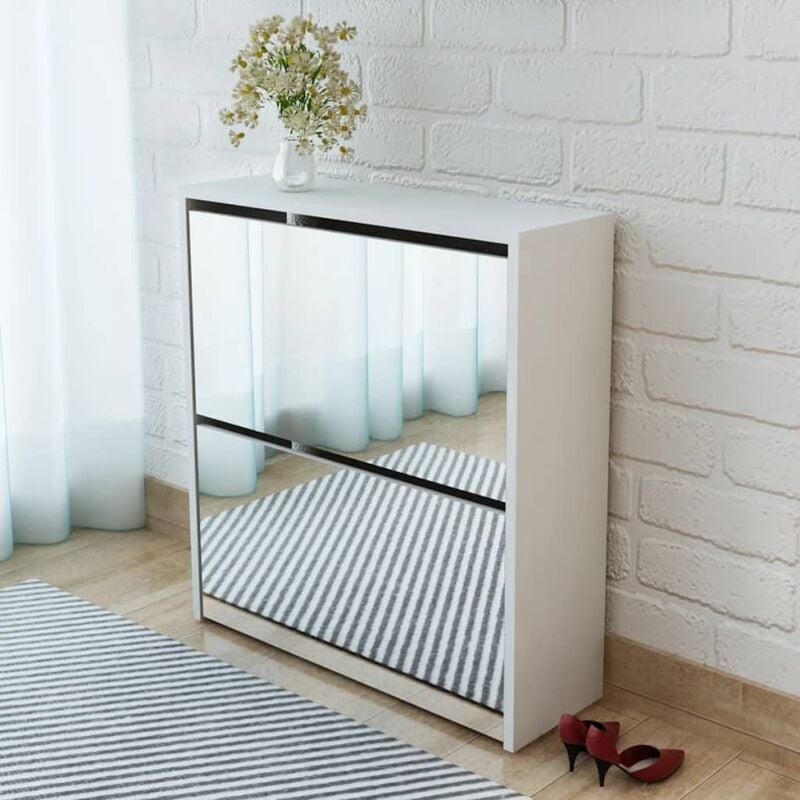 

Mueble zapatero blanco 2 compartimentos con espejo 63x17x67 cm - Blanco