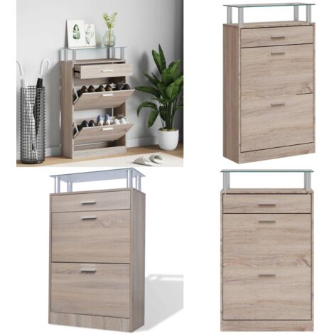 Mueble zapatero cajón y estante superior vidrio aspecto madera - Estante de zapatos - Cajón para zapatos