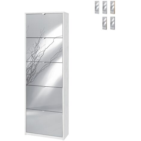 Mueble zapatero compacto con cinco puertas en espejo White Ossido 63x29x h190 cm
