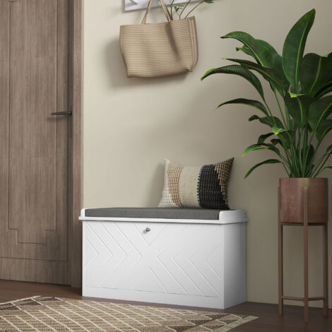 Mueble Zapatero con Banco con Estantes Ajustables y Cojín Acolchado para 8 Pares de Zapatos 80x26x48 cm Blanco