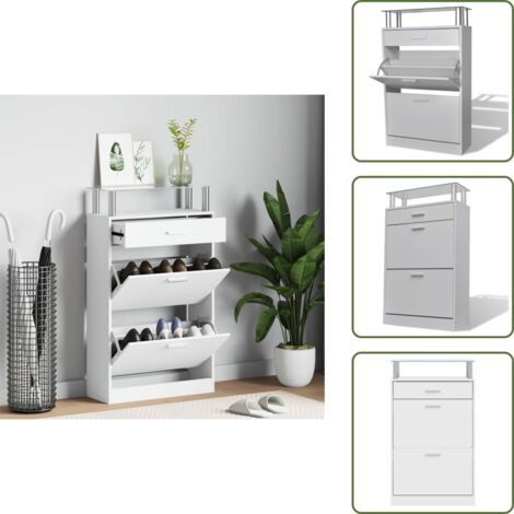 Mueble zapatero con cajón y estante superior de vidrio blanco