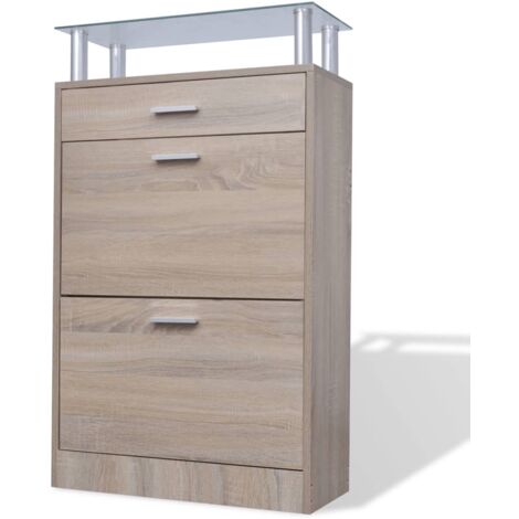 Mueble zapatero con cajón y tapa de cristal de madera marrón 020043417