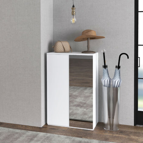Mueble Zapatero con Espejo para 18 Pares de Zapatos con 5 Estantes Ajustables para Recibidor 60x32x95 cm Blanco