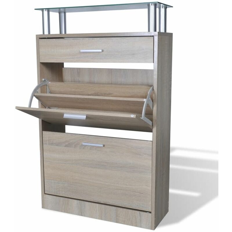

Mueble zapatero con un cajón y y estante superior de vidrio