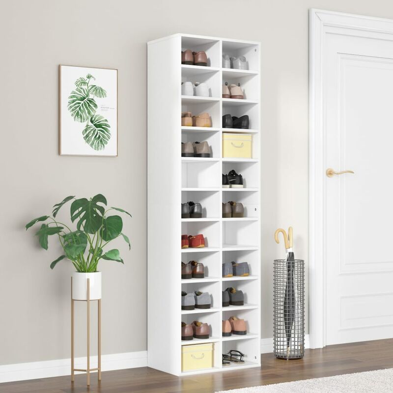 

Mueble zapatero de aglomerado blanco 54x34x183 cm - Blanco