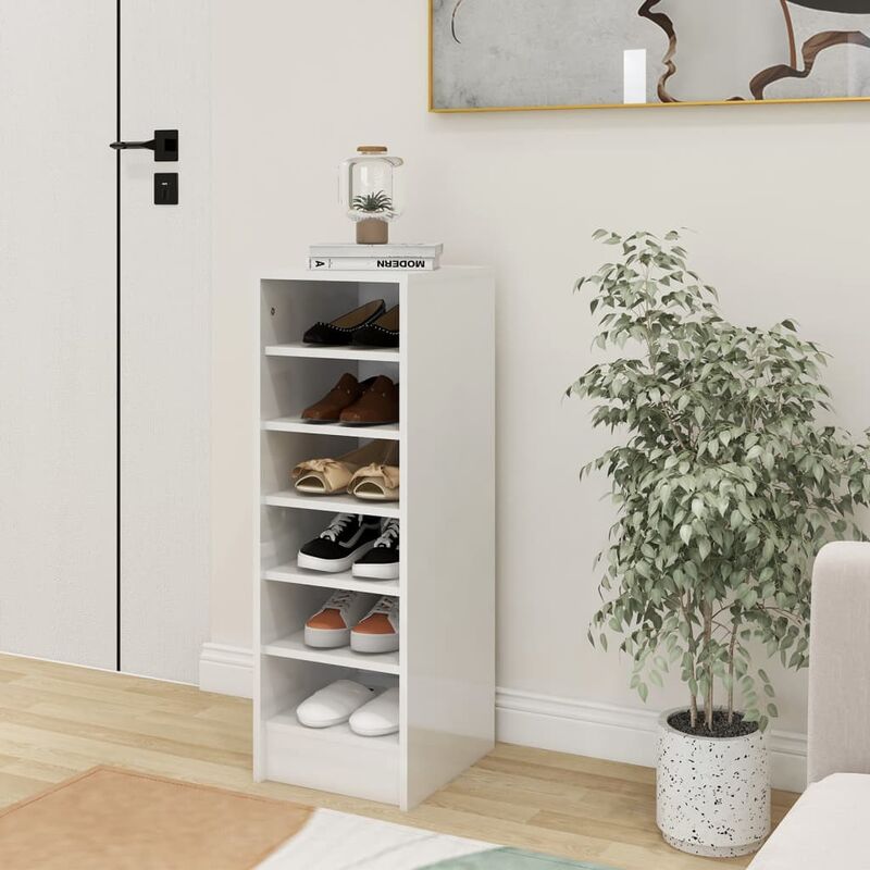 

Mueble zapatero de aglomerado blanco brillante 31,5x35x90 cm